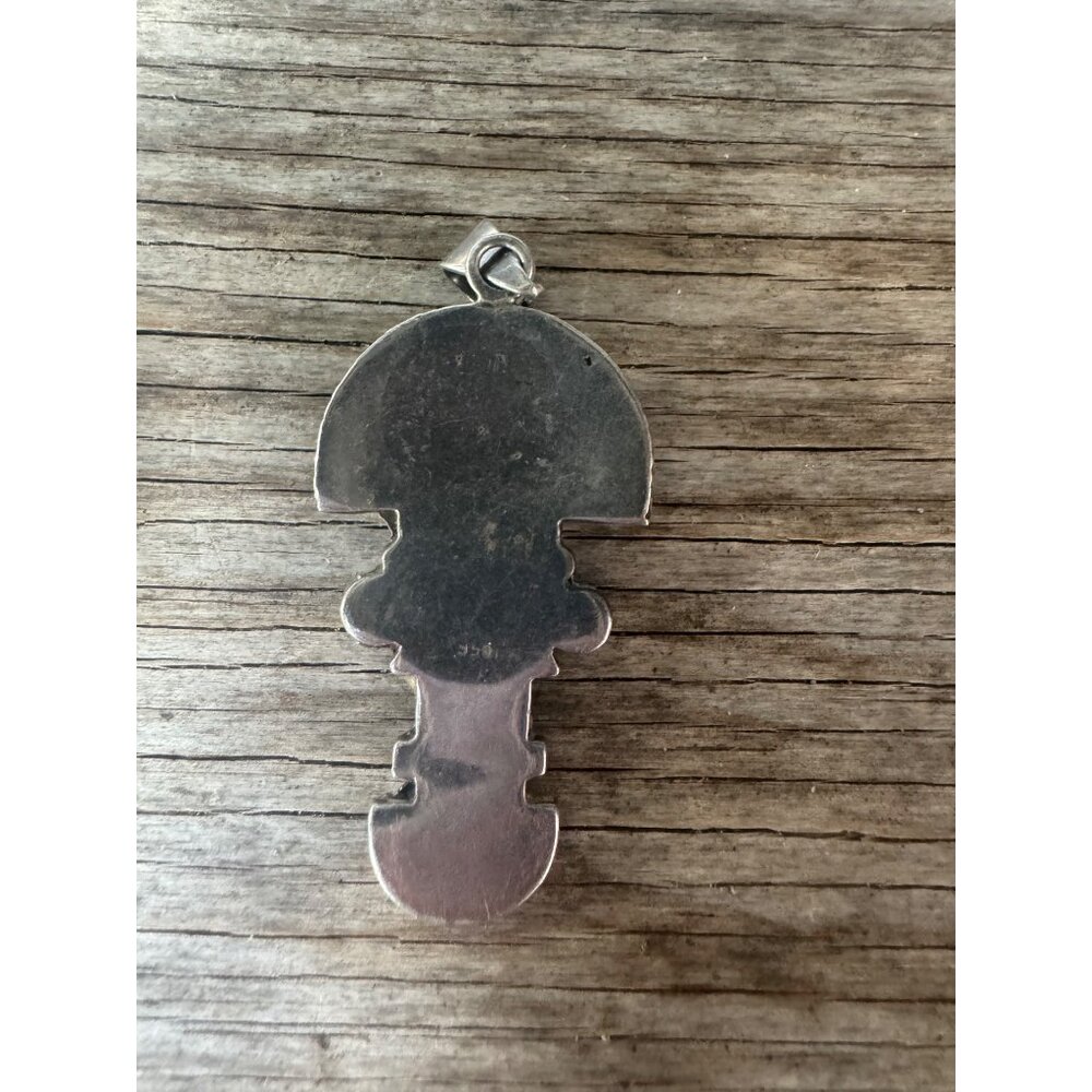 Vintage 950 Silver South American Inlay Figural Pendant Folk Art 2.5” 12.39g - Picture 4 of 7